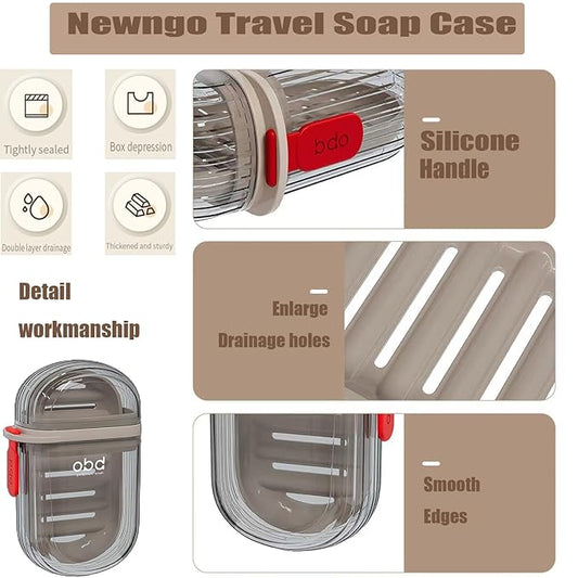 Newngo travel soap container with silicone handle and drainage holes for easy travel and storage