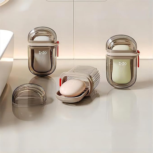 Travel soap container set featuring three stylish and practical holders for on-the-go use
