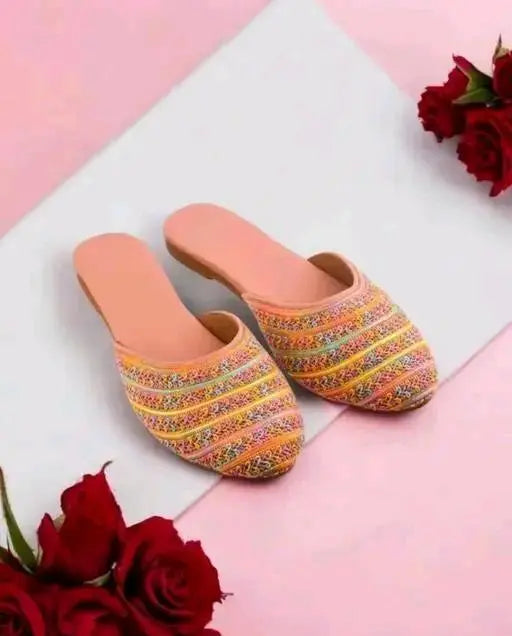 Peach color smart slippers with multicolor striped pattern and soft sole by KN Enterprises